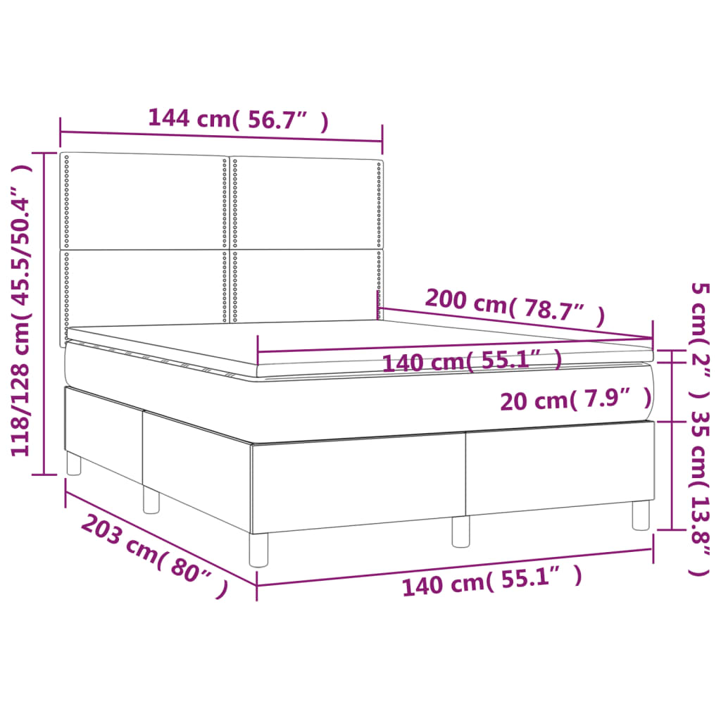 Box spring postelja z vzmetnico črna 140x200 cm blago