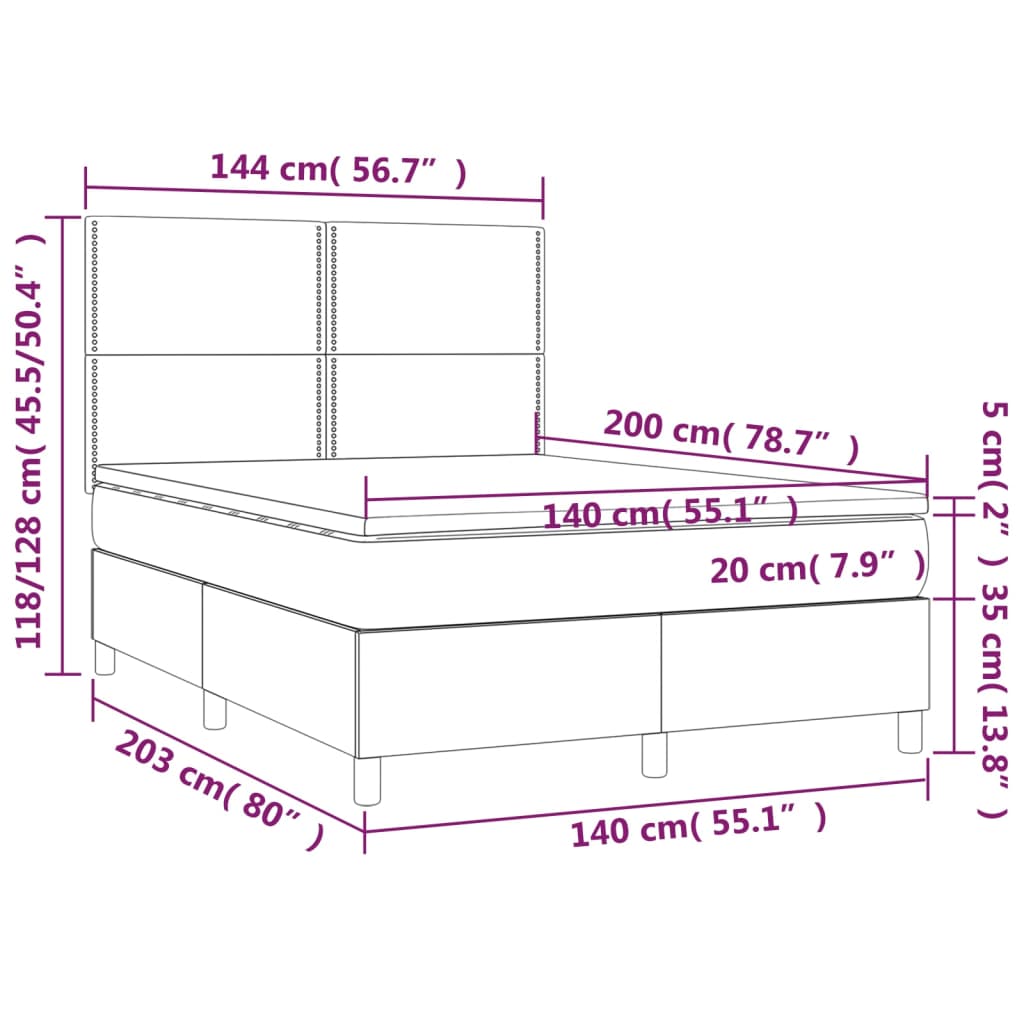 Box spring postel s matrací tmavě hnědá 140x200 cm textil