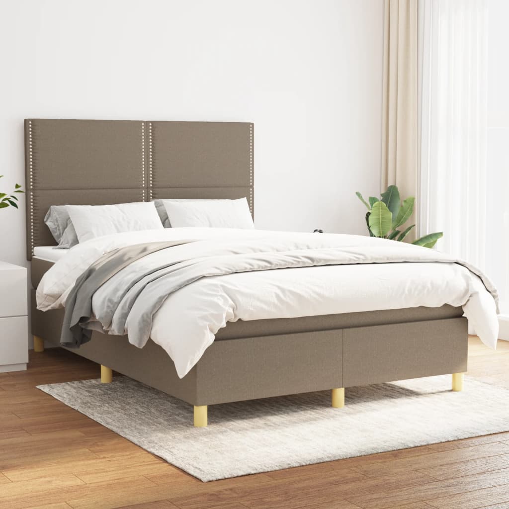 vidaXL Pat continental cu saltea gri taupe 140×200 cm material textil vidaXL imagine noua
