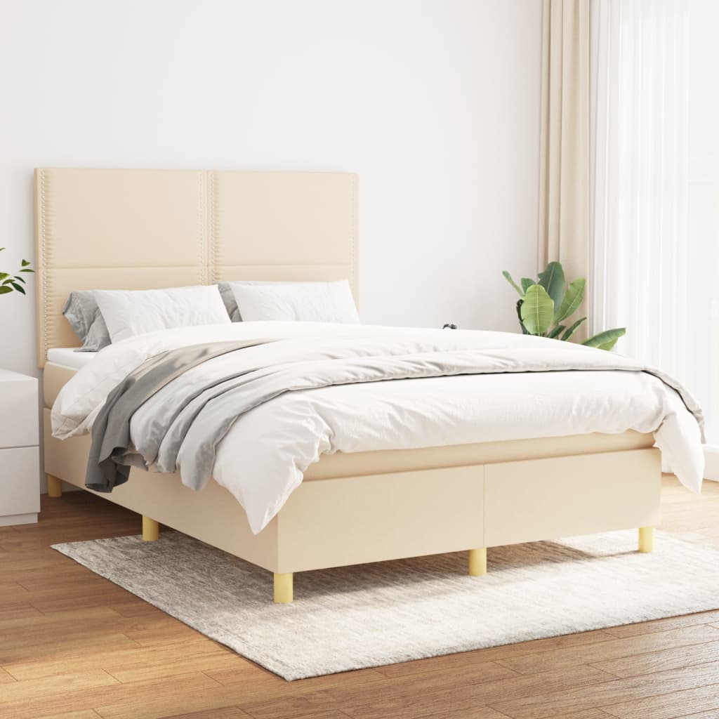 Lit à sommier tapissier avec matelas Crème 140x200 cm Tissu