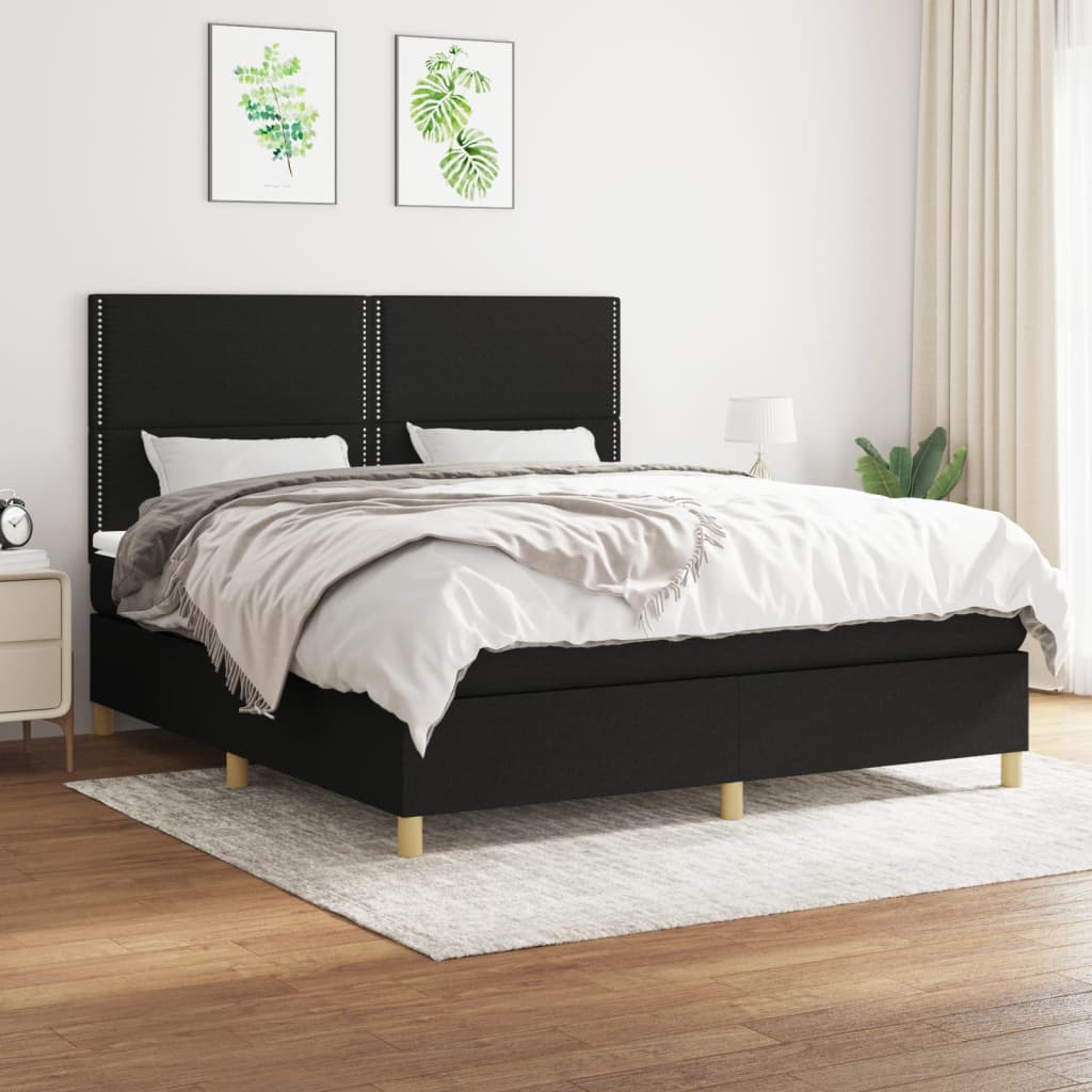 vidaXL Pat box spring cu saltea, negru, 180x200 cm, catifea