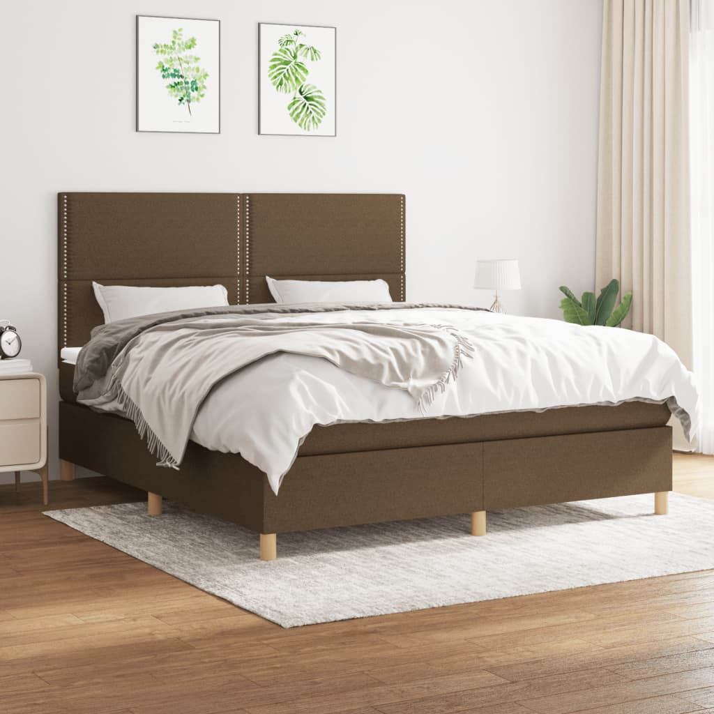 vidaXL Pat continental cu saltea maro închis 180x200cm material textil 180x200cm imagine noua