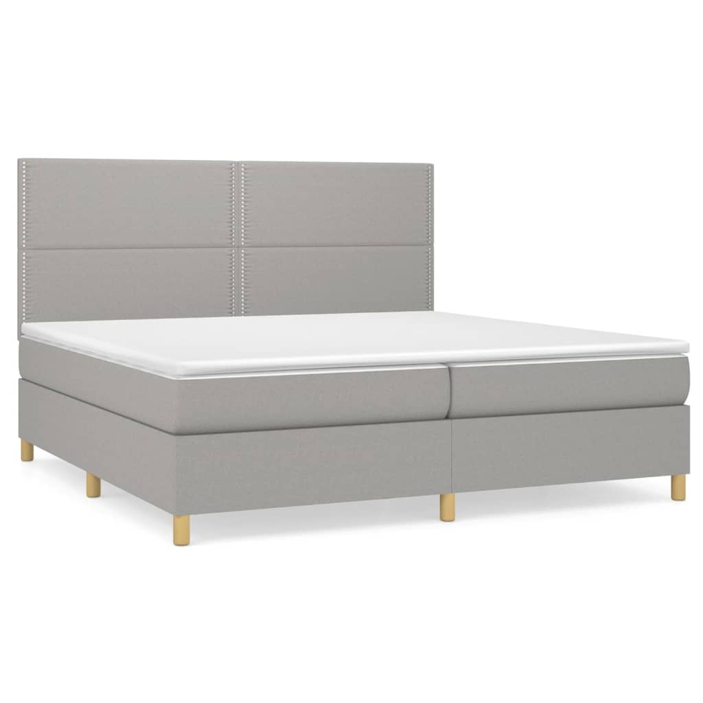 vidaXL Box spring postelja z vzmetnico svetlo siva 200x200 cm blago