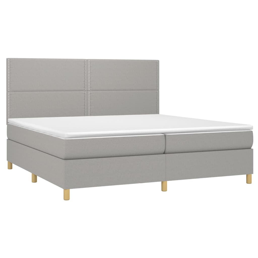 vidaXL Boxspring met matras stof lichtgrijs 200x200 cm afbeelding