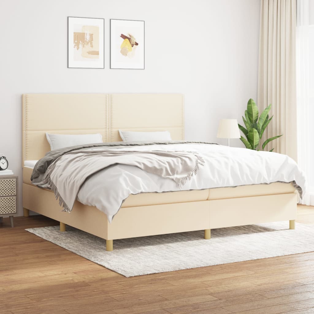 Box spring postel s matrací krémová 200x200 cm textil