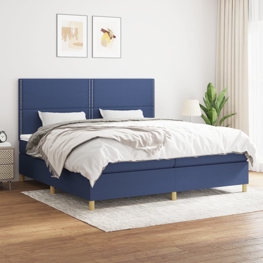 vidaXL Boxspringbett mit Matratze Blau 200x200 cm Stoff