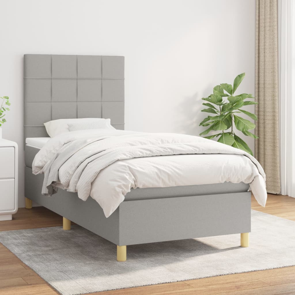 vidaXL Pat continental cu saltea, gri deschis, 80×200 cm, textil