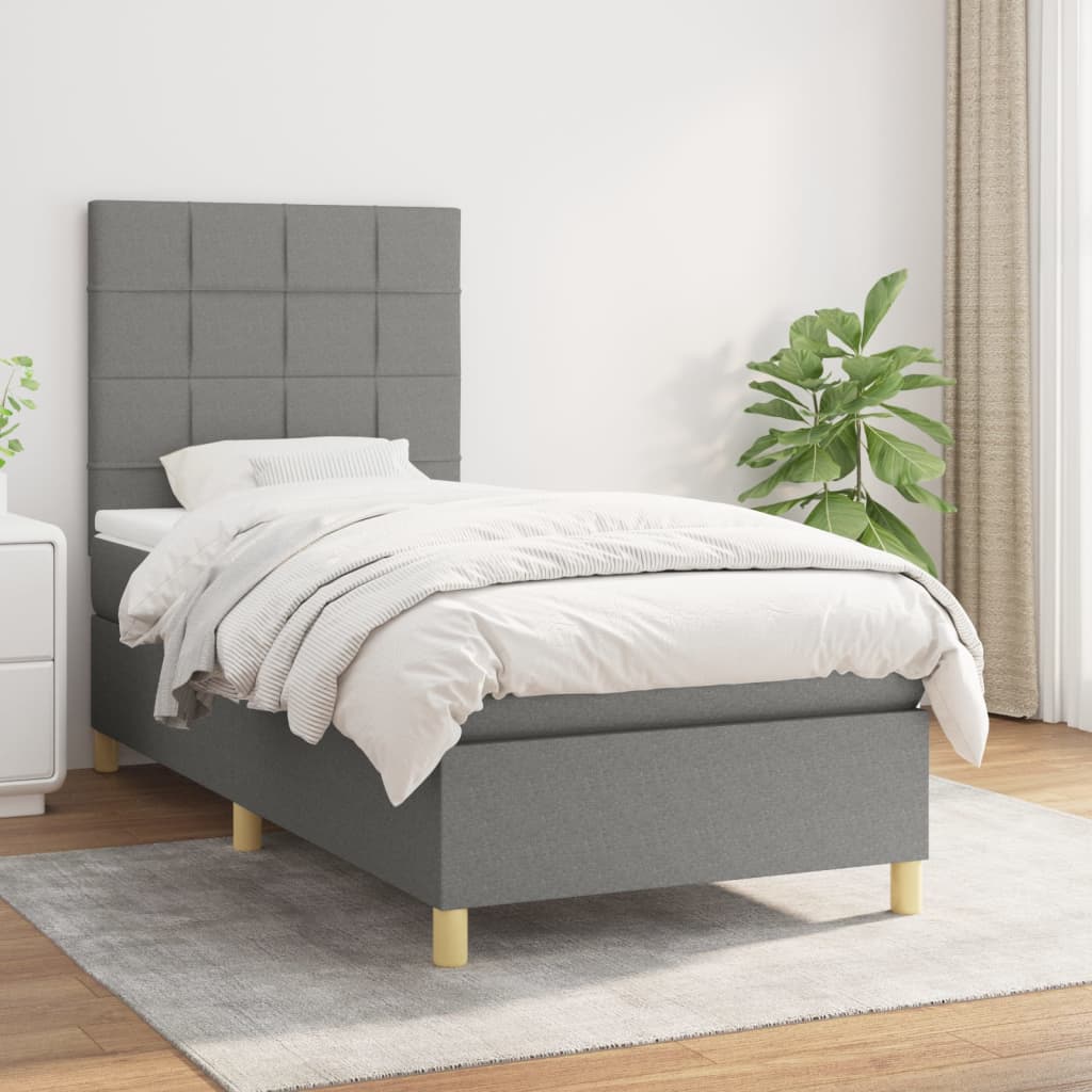 vidaXL Cama com molas/colchão 80x200 cm tecido cinzento-escuro