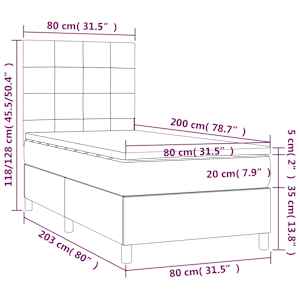 Box spring postelja z vzmetnico temno rjava 80x200 cm blago - slika 6