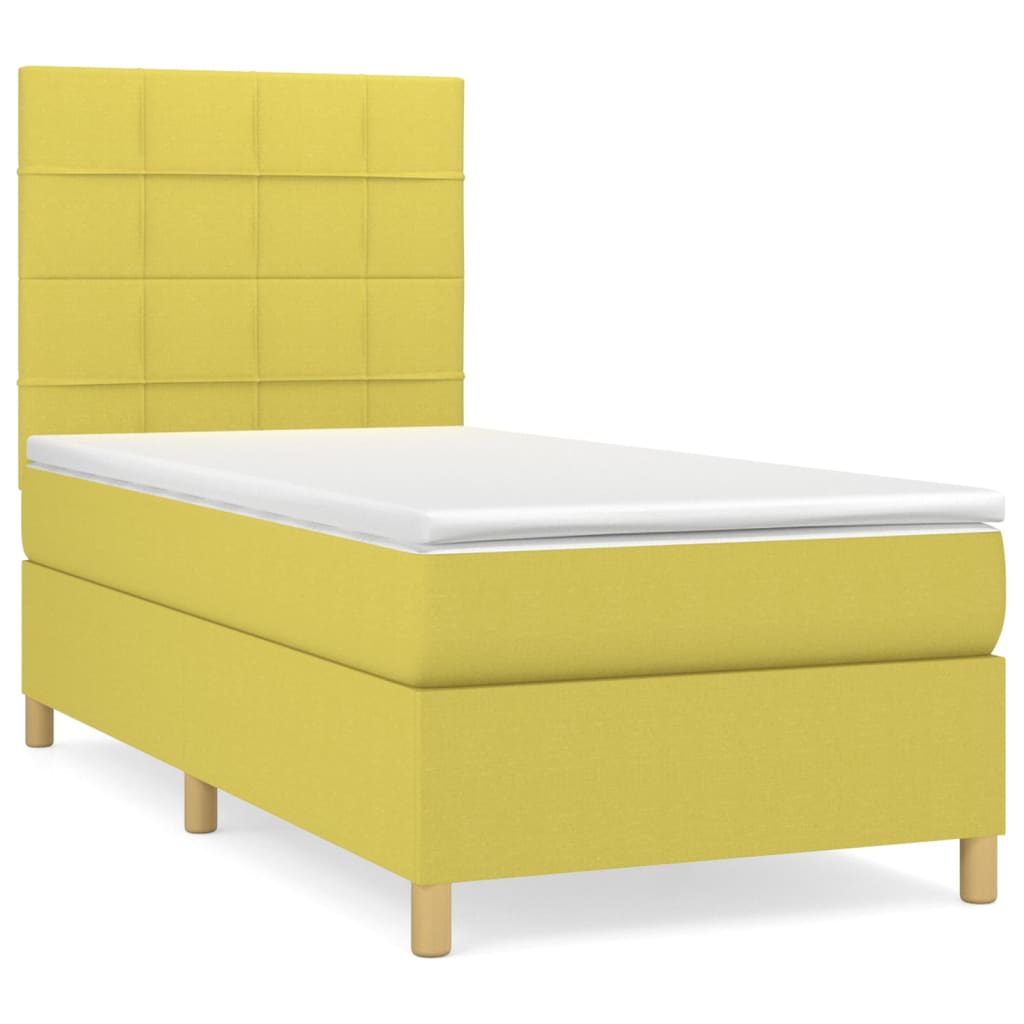 Pat box spring cu saltea, verde, 80x200 cm, textil