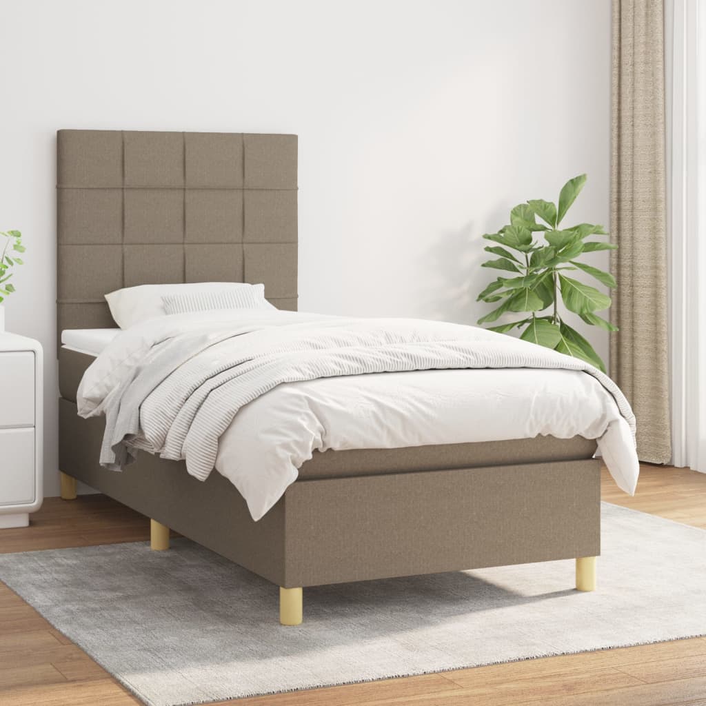 vidaXL Pat box spring cu saltea, gri taupe, 90x190 cm, textil