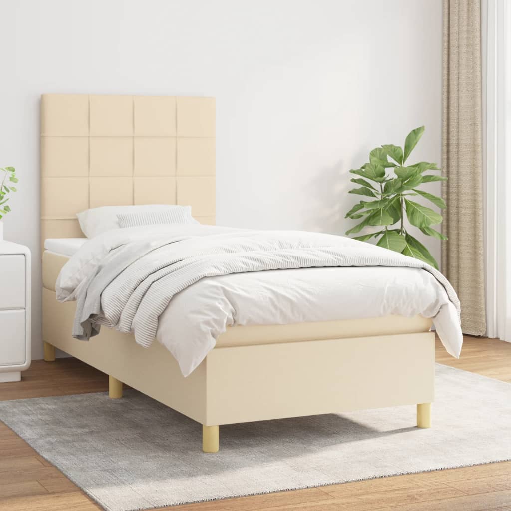 vidaXL Boxspringbett mit Matratze Creme 90x190 cm Stoff