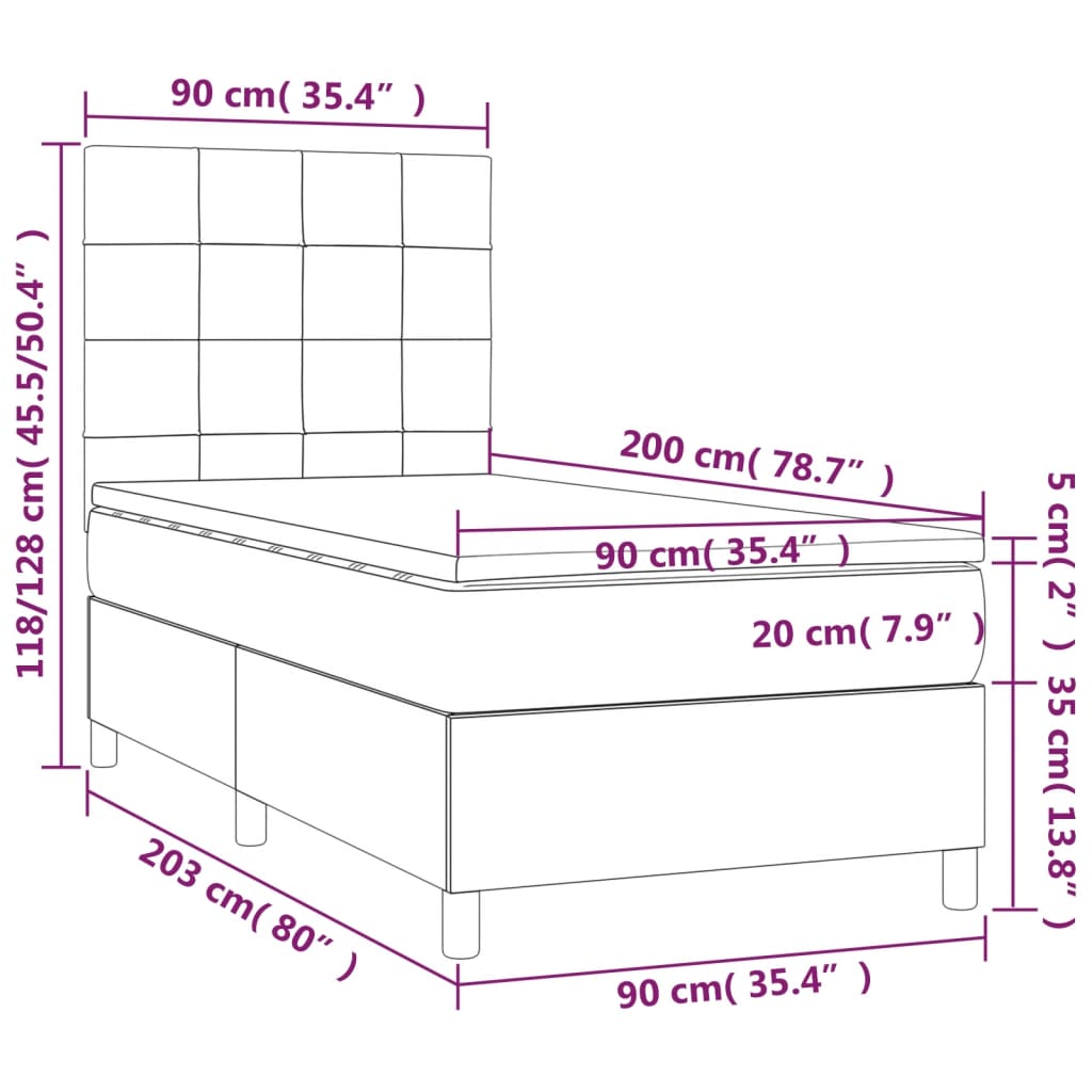 Pat box spring cu saltea, crem, 90x200 cm, textil