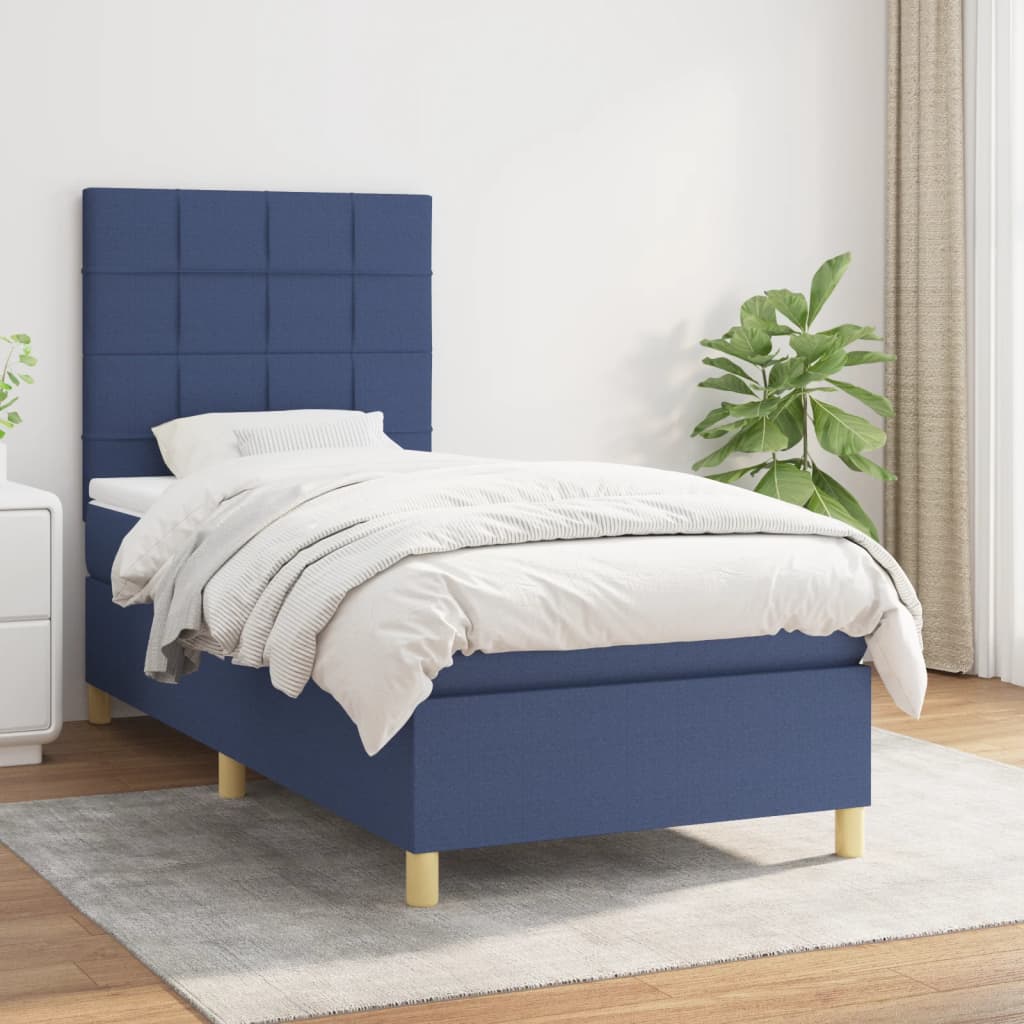 Boxspringbett mit Matratze Blau 90×200 cm Stoff