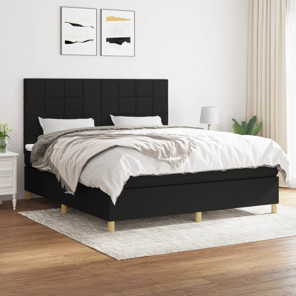 vidaXL Pat box spring cu saltea, negru, 180x200 cm, catifea