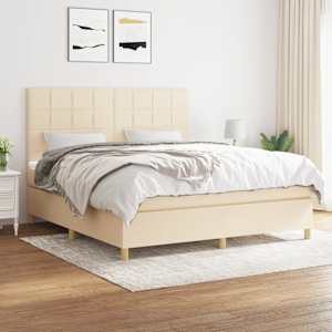 Box spring postel s matrací krémová 180x200 cm textil - obrázek 1