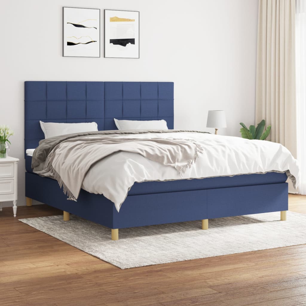 vidaXL Boxspringbett mit Matratze Blau 180x200 cm Stoff