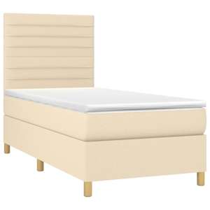 vidaXL Pat box spring cu saltea, crem, 80x200 cm, textil
