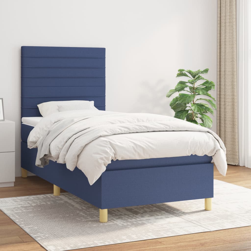 vidaXL Boxspringbett mit Matratze Blau 80x200 cm Stoff