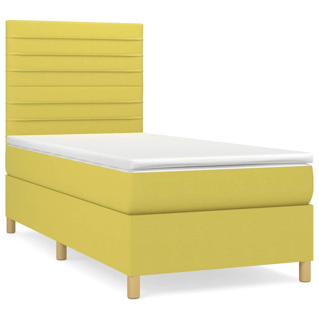 Pat box spring cu saltea, verde, 80x200 cm, textil