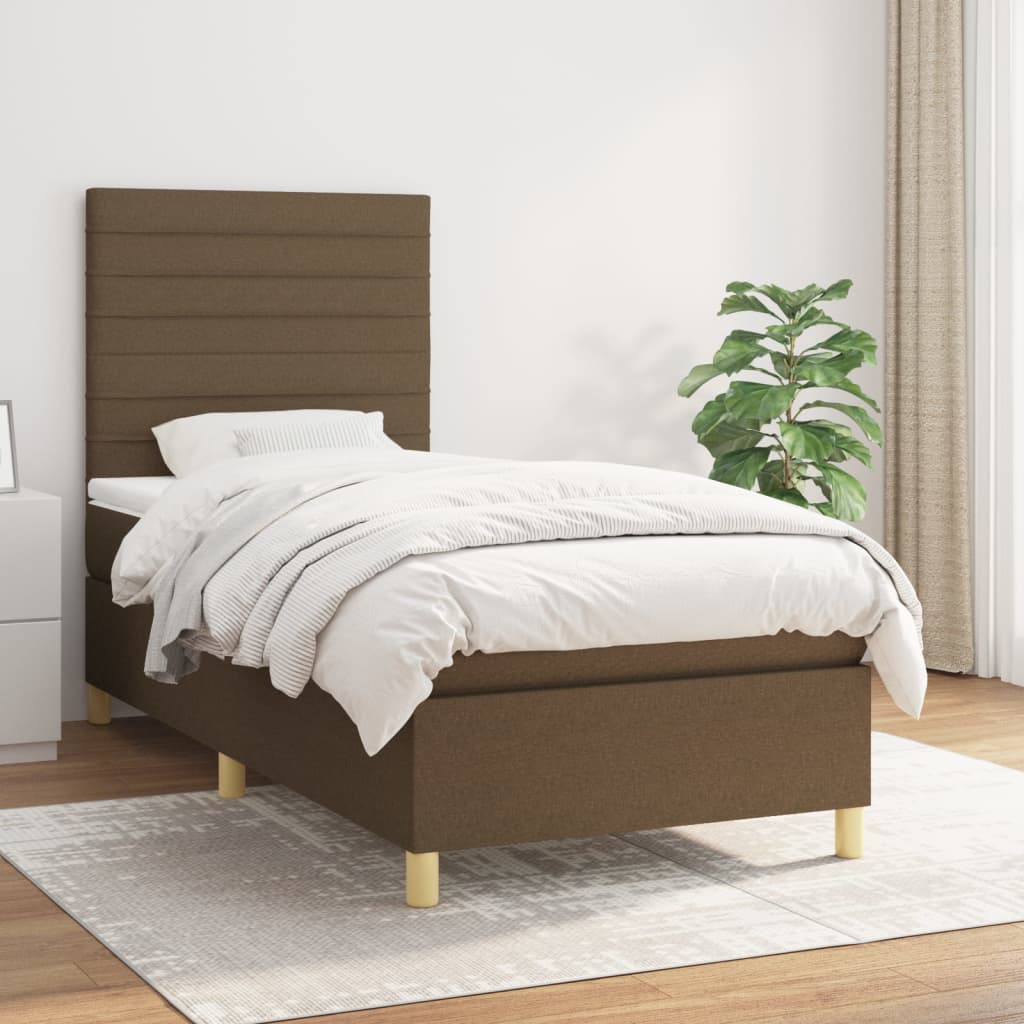 Boxspringbett mit Matratze Dunkelbraun 90×200 cm Stoff