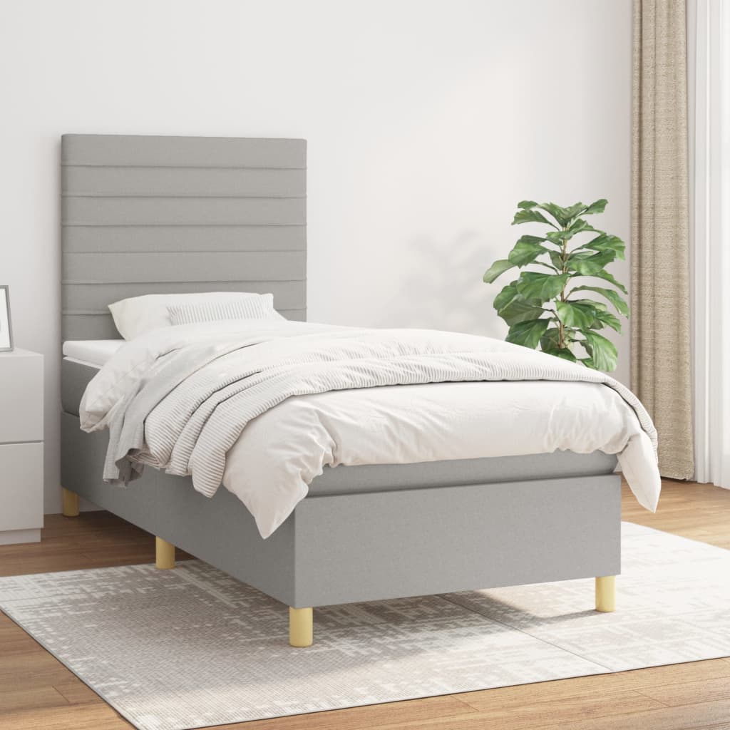 Box spring postel s matrací světle šedý 100 x 200 cm textil
