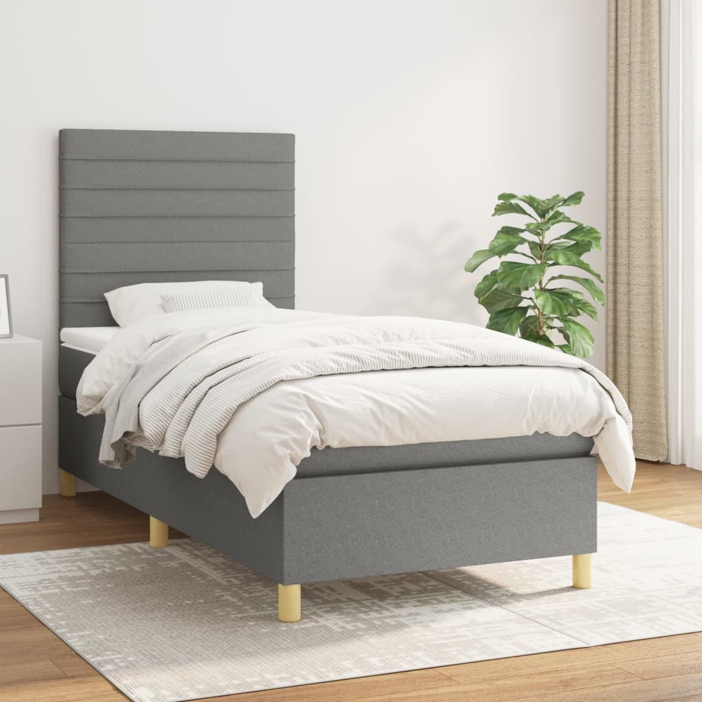 Boxspringbett mit Matratze Dunkelgrau 100×200 cm Stoff