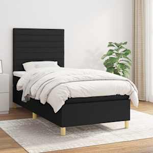 Box spring postelja z vzmetnico črna 100x200 cm blago