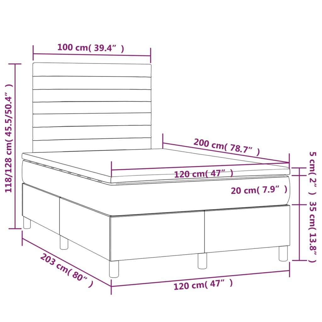 Box spring postel s matrací tmavě hnědá 120x200 cm textil