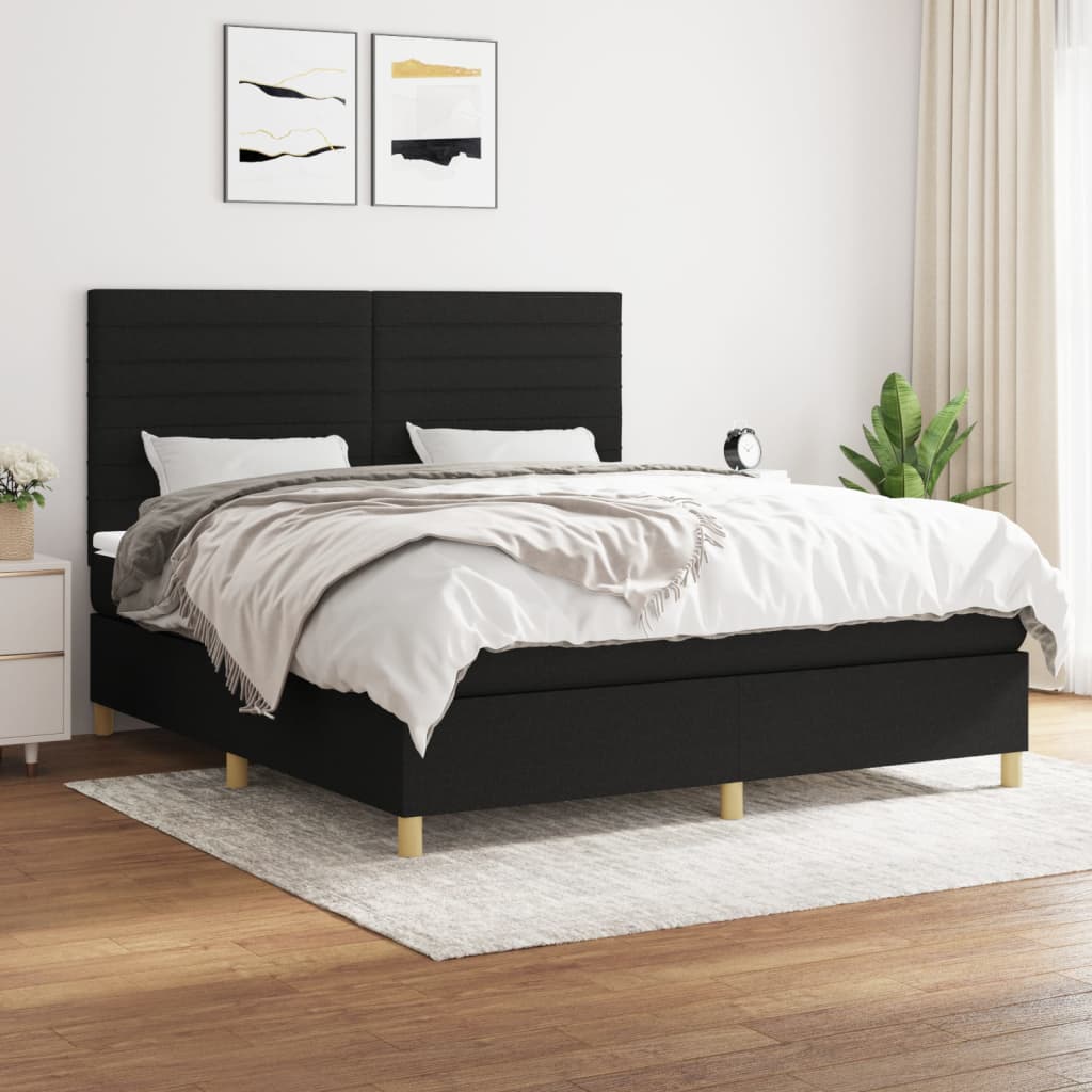 vidaXL Pat box spring cu saltea, negru, 180x200 cm, catifea