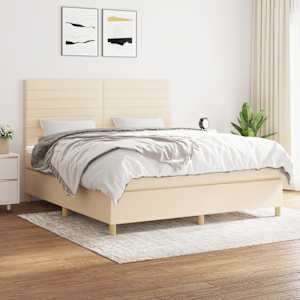 Box spring postel s matrací krémová 180x200 cm textil - obrázek 1