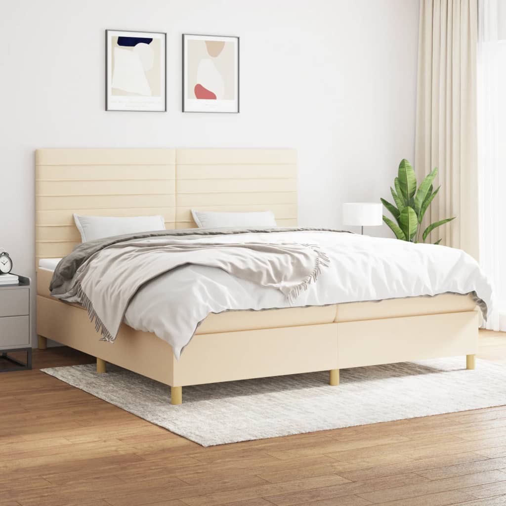 vidaXL Boxspringbett mit Matratze Creme 200x200 cm Stoff