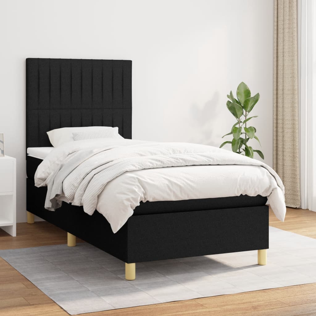 vidaXL Pat box spring cu saltea, negru, 90x190 cm, textil