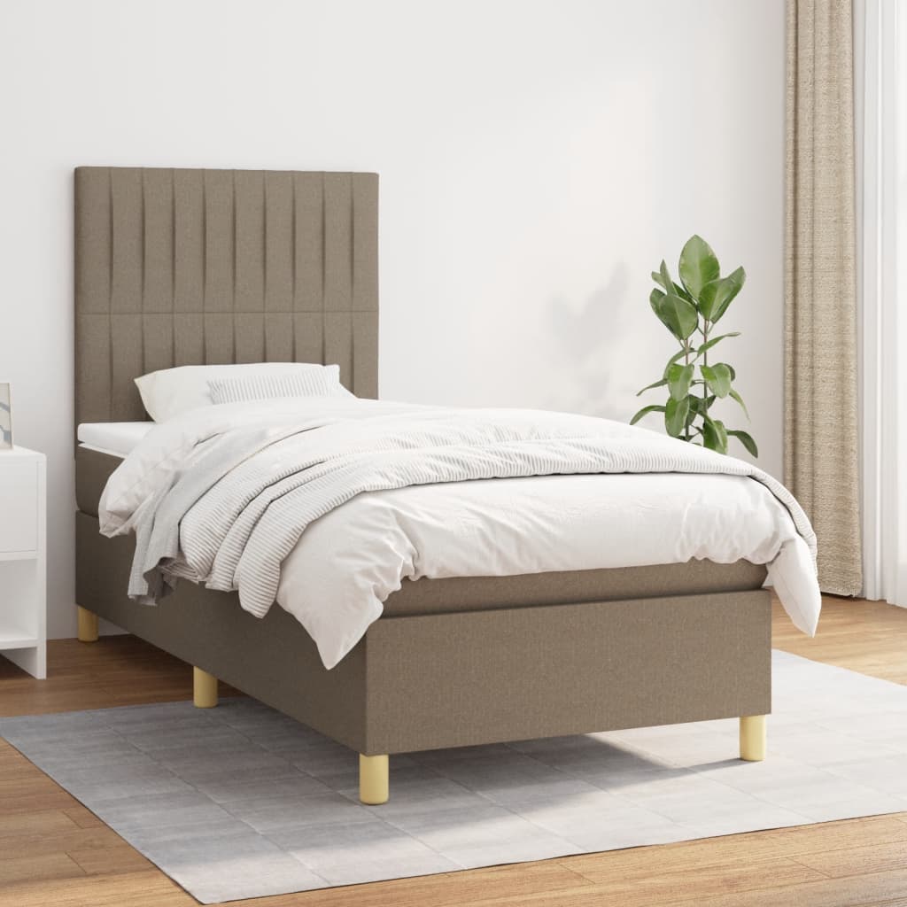 vidaXL Pat box spring cu saltea, gri taupe, 90x190 cm, textil