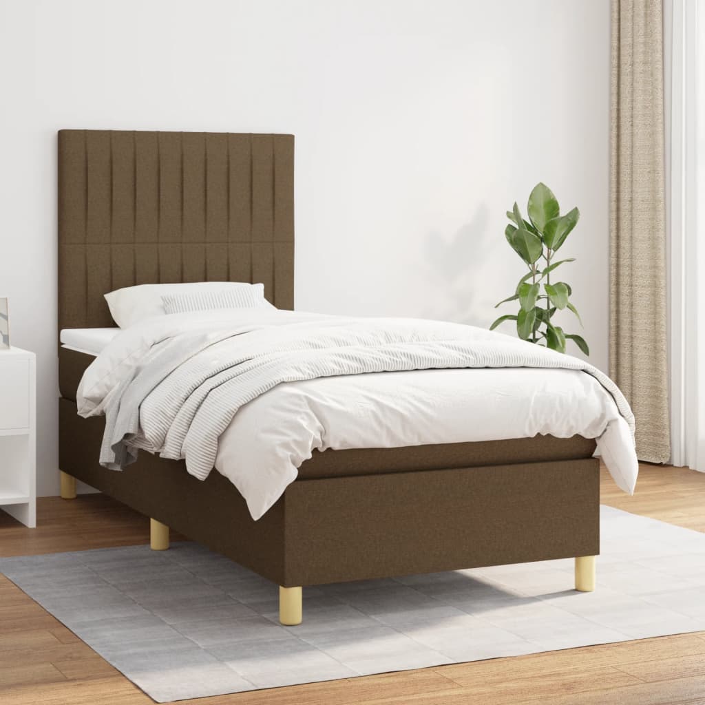 Box spring postel s matrací tmavě hnědá 90x200 cm textil