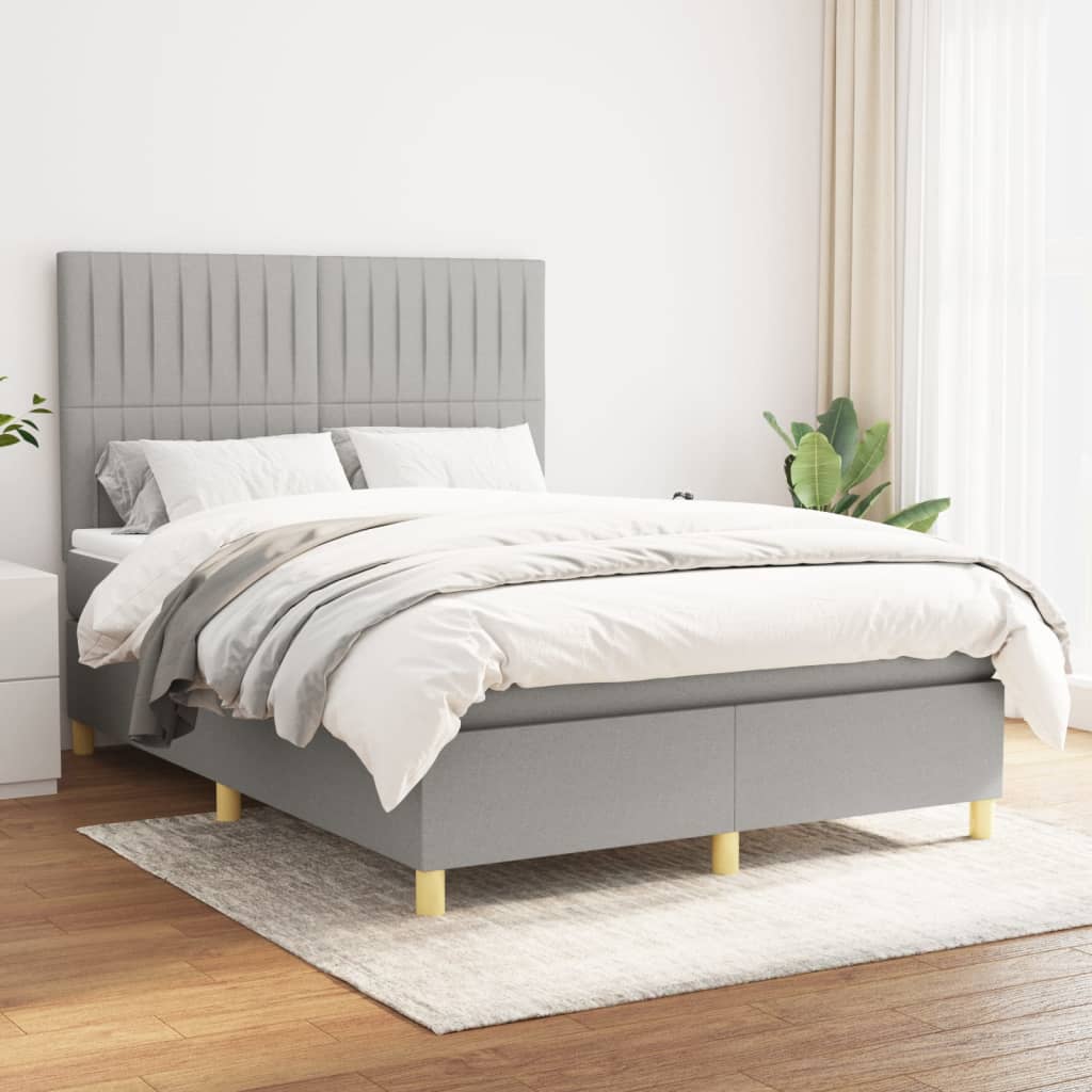 vidaXL Boxspringbett mit Matratze Hellgrau 140x200 cm Stoff