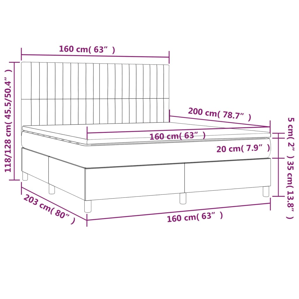 Łóżko kontynentalne jasnoszare 203x160x118/128cm + Materac biało-jasnoszary 160x200x20cm + Nakładka ochronna na materac biała 160x200x5cm