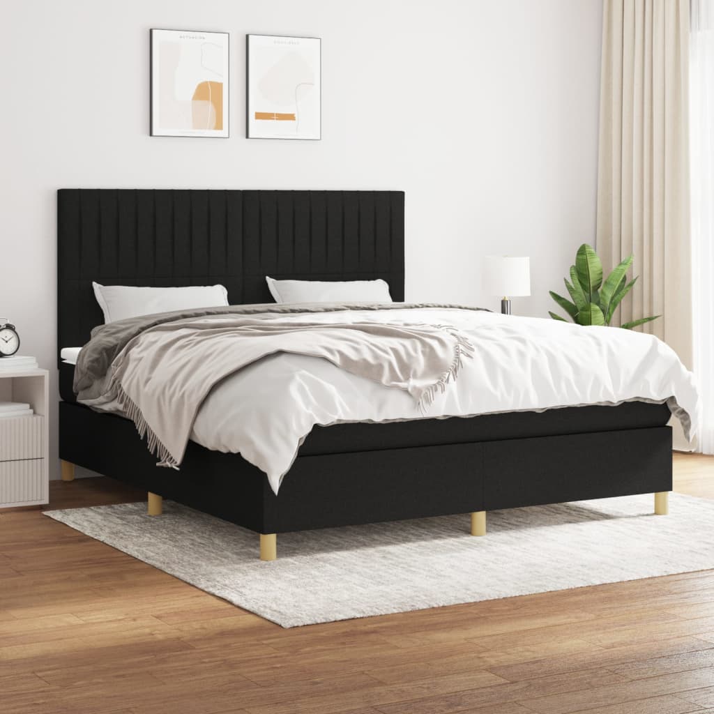 Box spring postel s matrací černá 160x200 cm textil