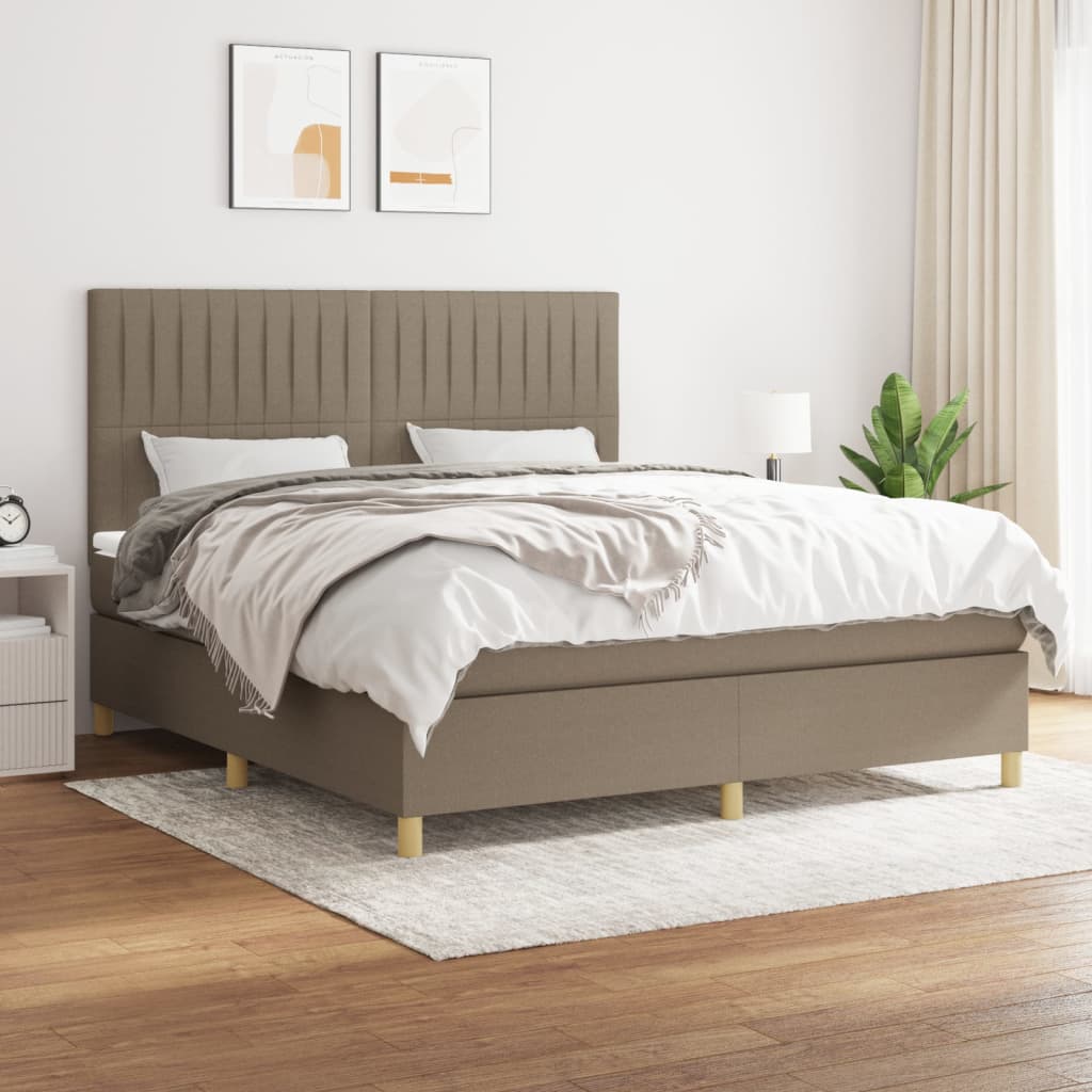 vidaXL Pat box spring cu saltea, gri taupe, 160×200 cm material textil