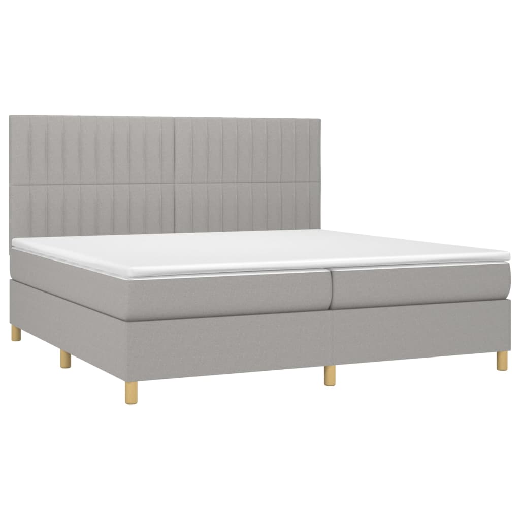 Box spring postelja z vzmetnico svetlo siva 200x200 cm blago