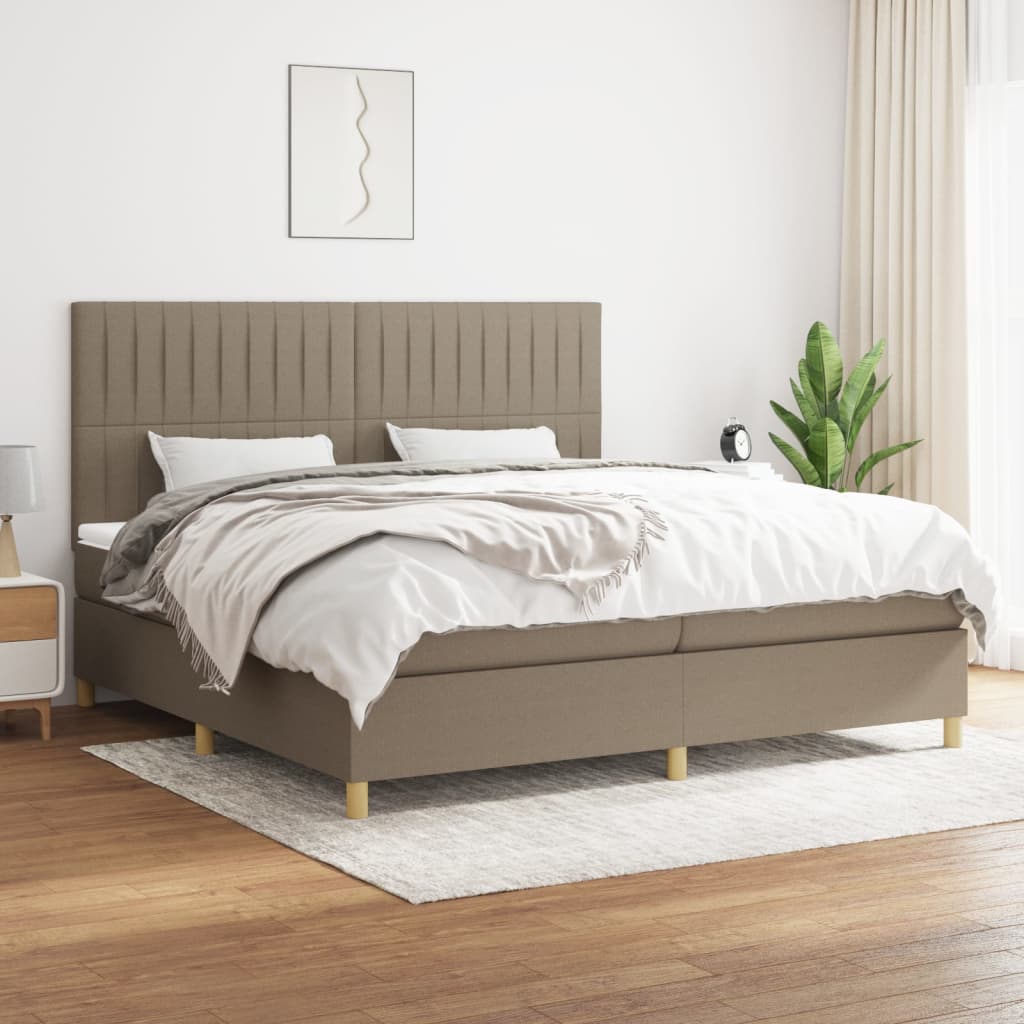 vidaXL Boxspringbett mit Matratze Taupe 200x200 cm Stoff