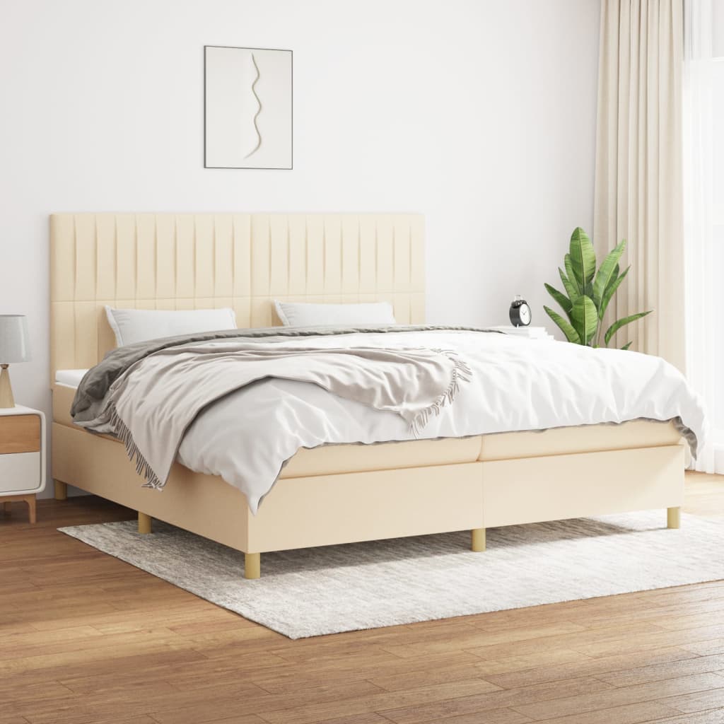 Boxspringbett mit Matratze Creme 200×200 cm Stoff