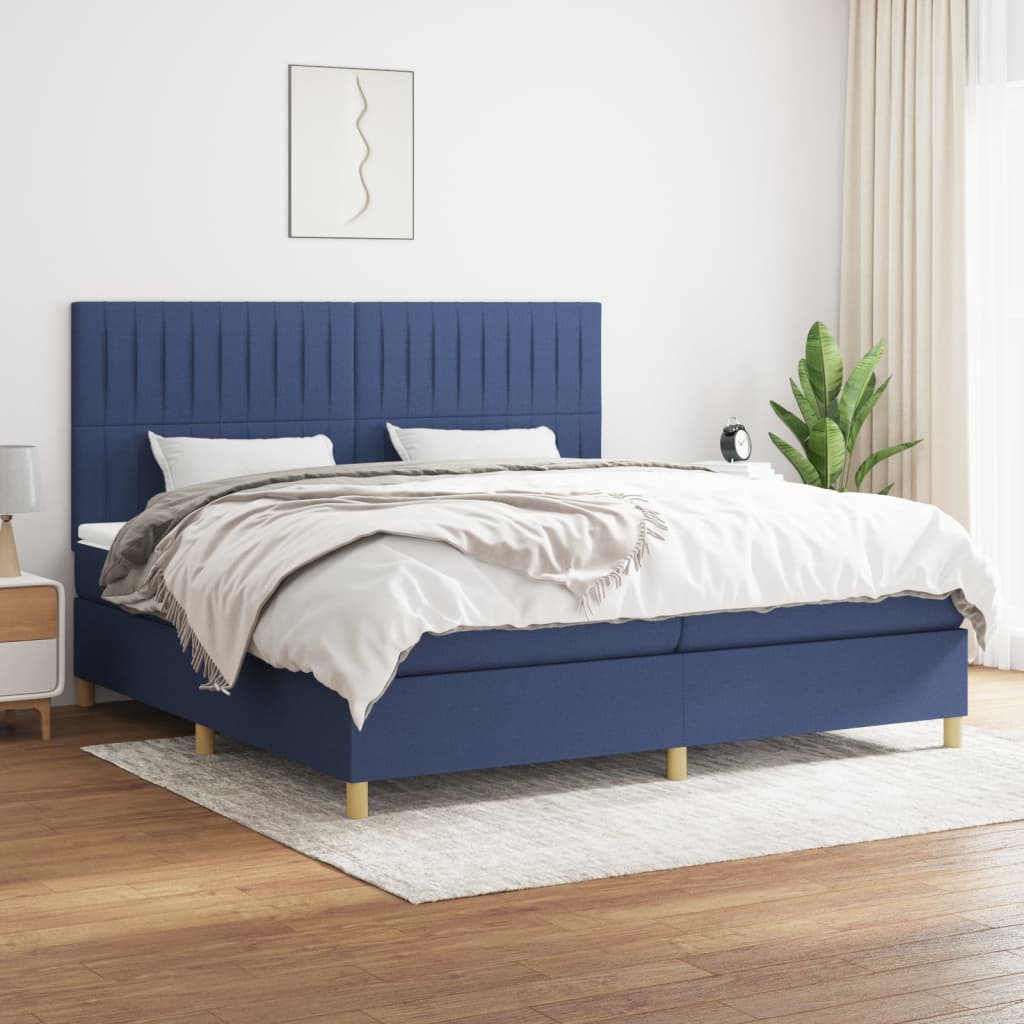 vidaXL Boxspringbett mit Matratze Blau 200x200 cm Stoff