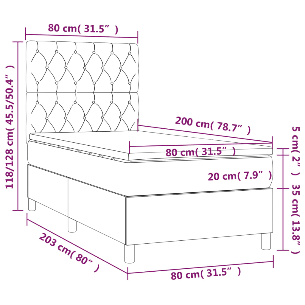 Világosszürke szövet rugós ágy matraccal 80 x 200 cm 
