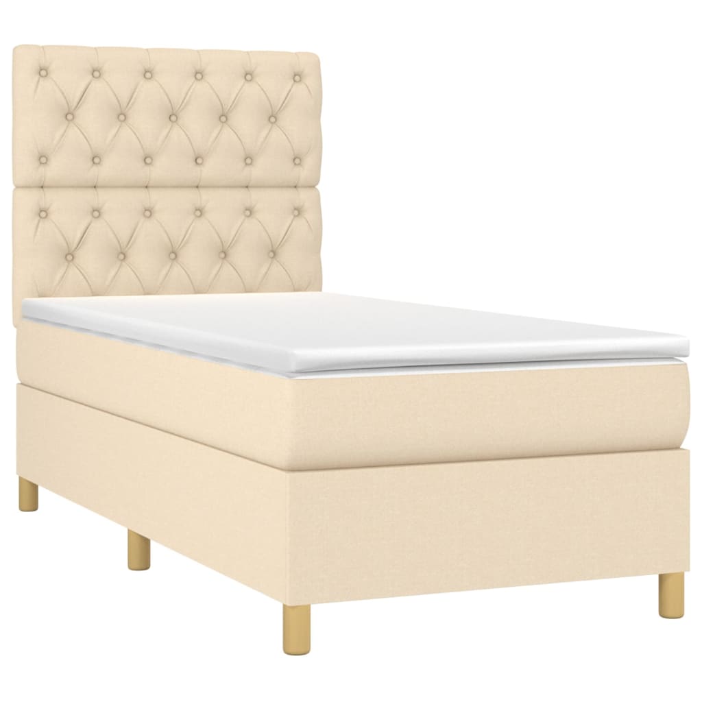 vidaXL Boxspring met matras stof crèmekleurig 80x200 cm afbeelding