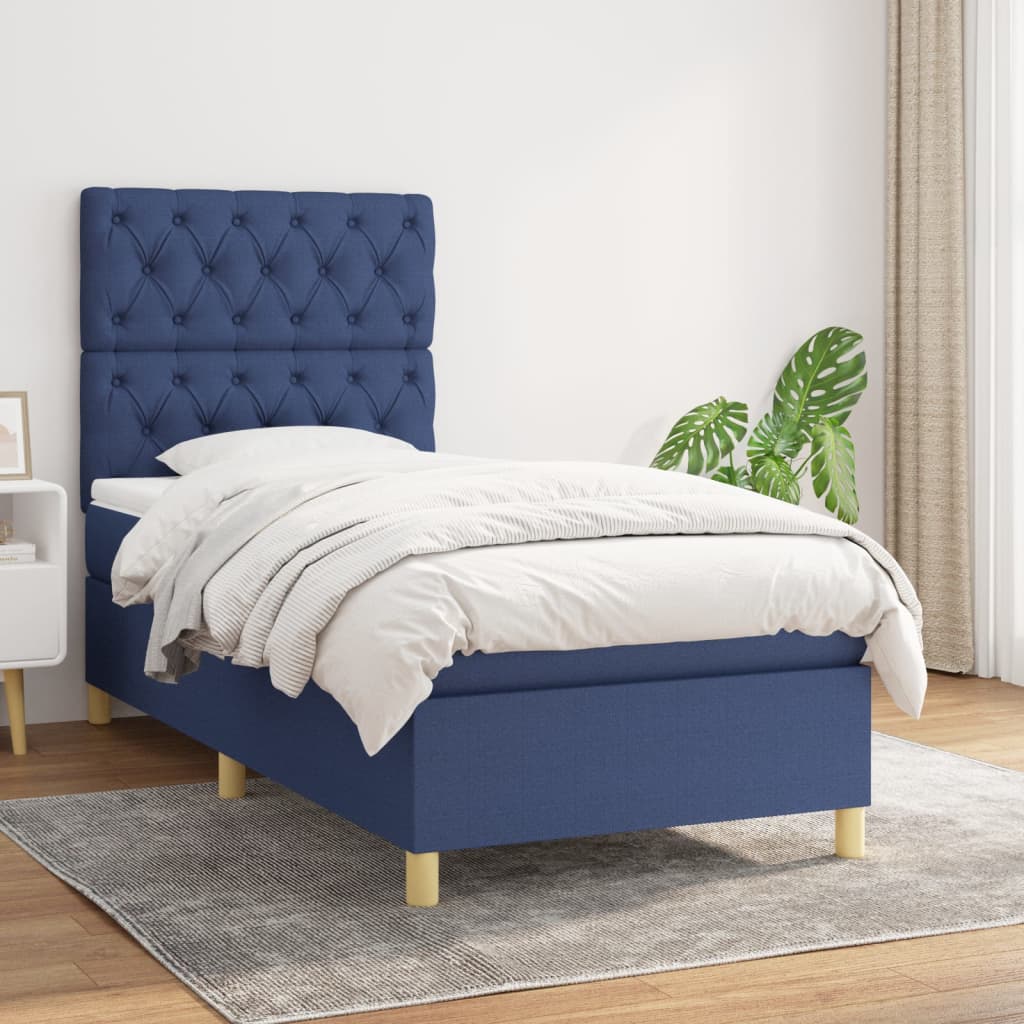 Boxspringbett mit Matratze Blau 80×200 cm Stoff