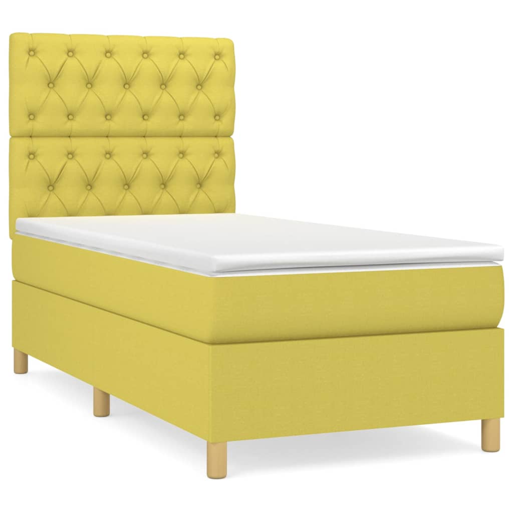 Pat box spring cu saltea, verde, 80x200 cm, textil