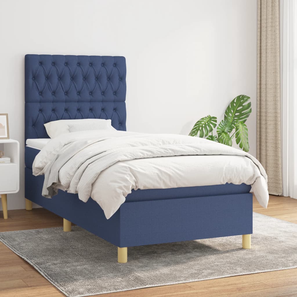 Boxspringbett mit Matratze Blau 90×190 cm Stoff