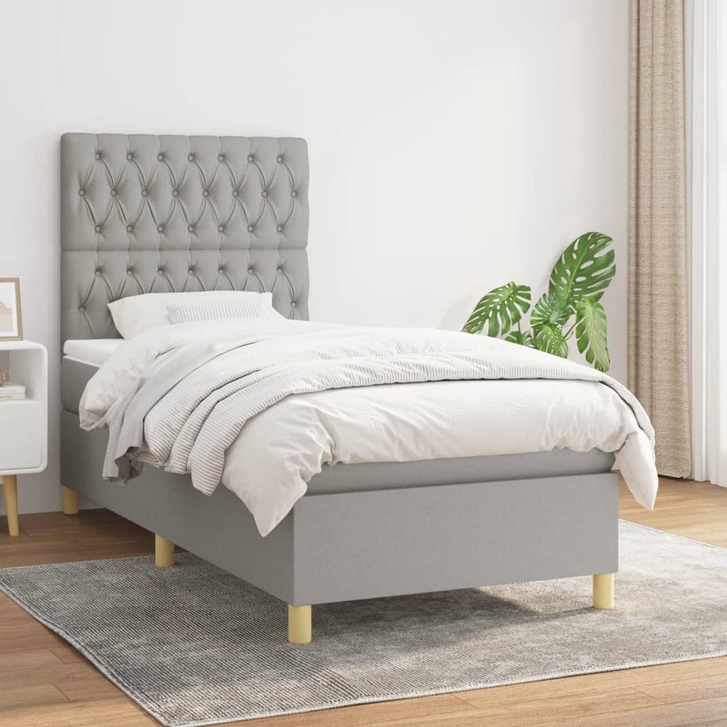 Box spring postel s matrací světle šedá 90x200 cm textil