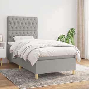 Box spring postel s matrací světle šedý 100 x 200 cm textil - obrázek 1
